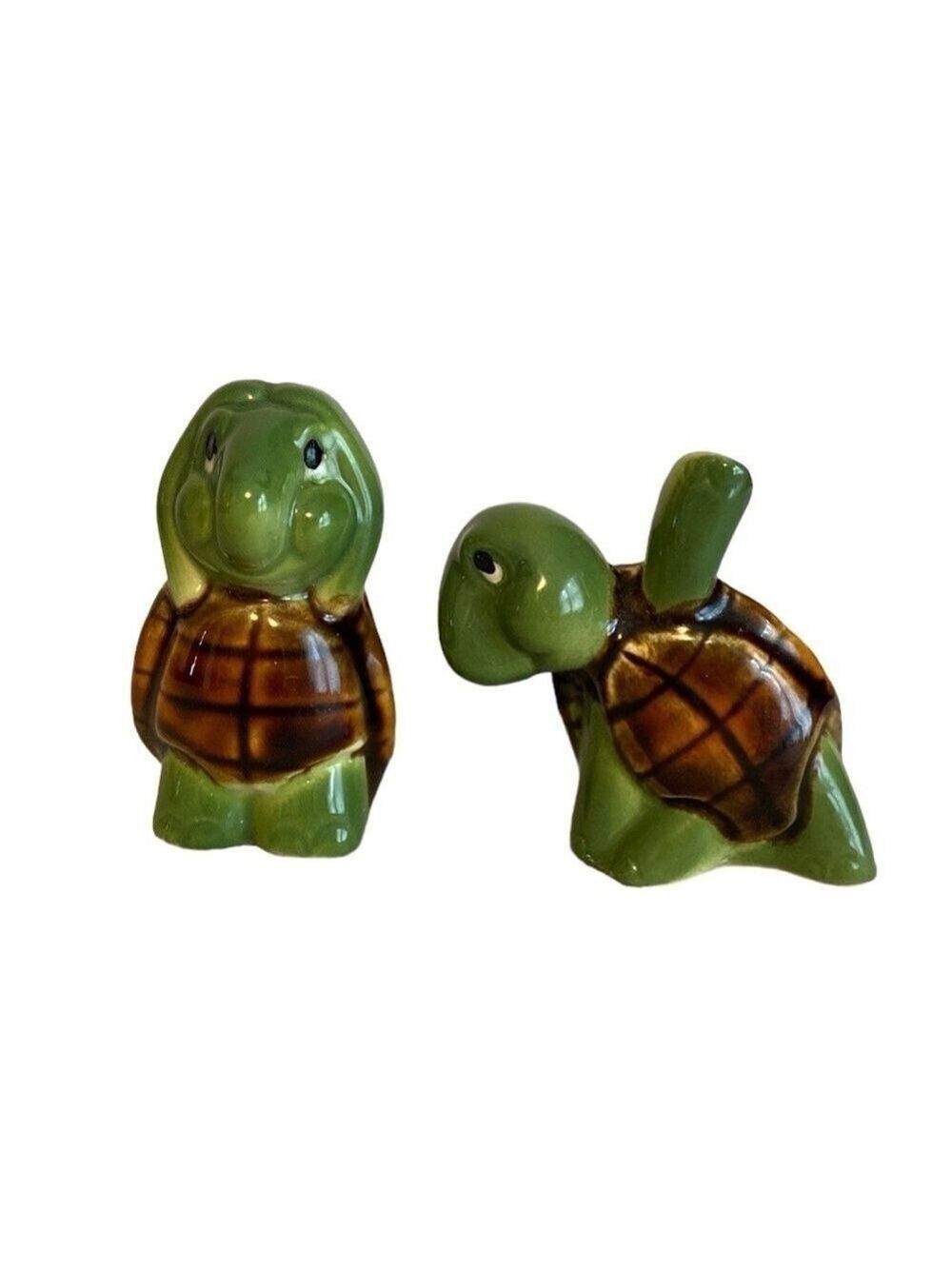 Turtle Salt & Pepper Shaker Set Ceramic Yoga Green Multi